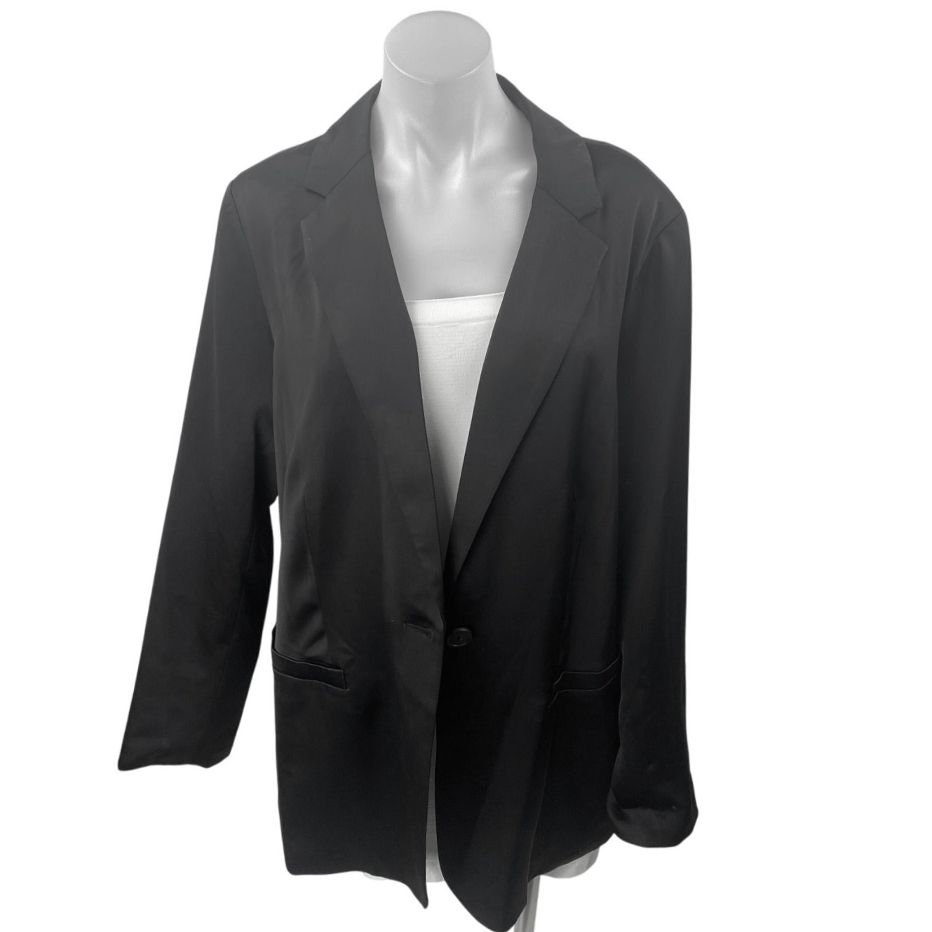 Vera Wang Women's Black One Button Notch Collar Long Sleeve Blazer Coat Jacket L